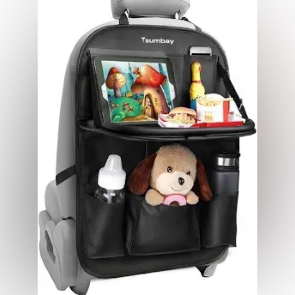 Tsumbay Car Backseat Organizer with Tablet Holder 9 Storage Pockets Black PU